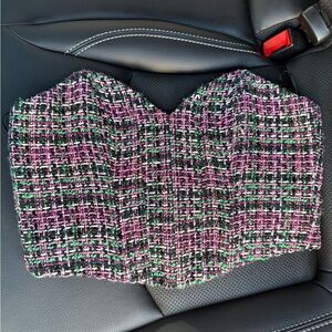 Zara Black Pink Green Tweed Bustier Top